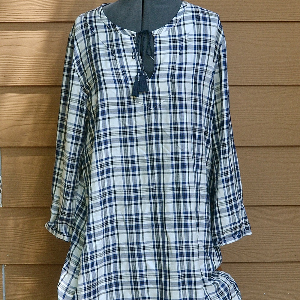 MADEWELL CHECKERED TUNIC DRESS WITH POCKETS SZ LG